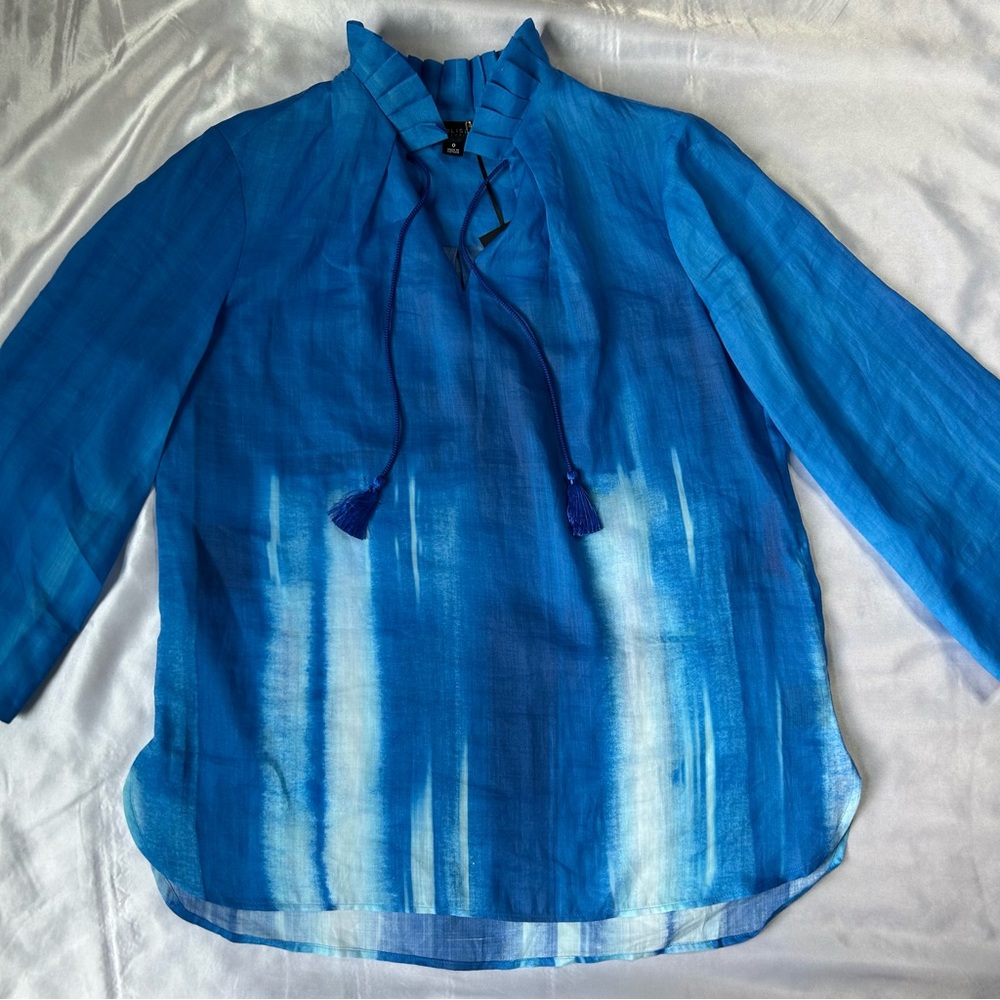 Carlisle Collection blouse Blue Rye Dye Stretch Shirt
